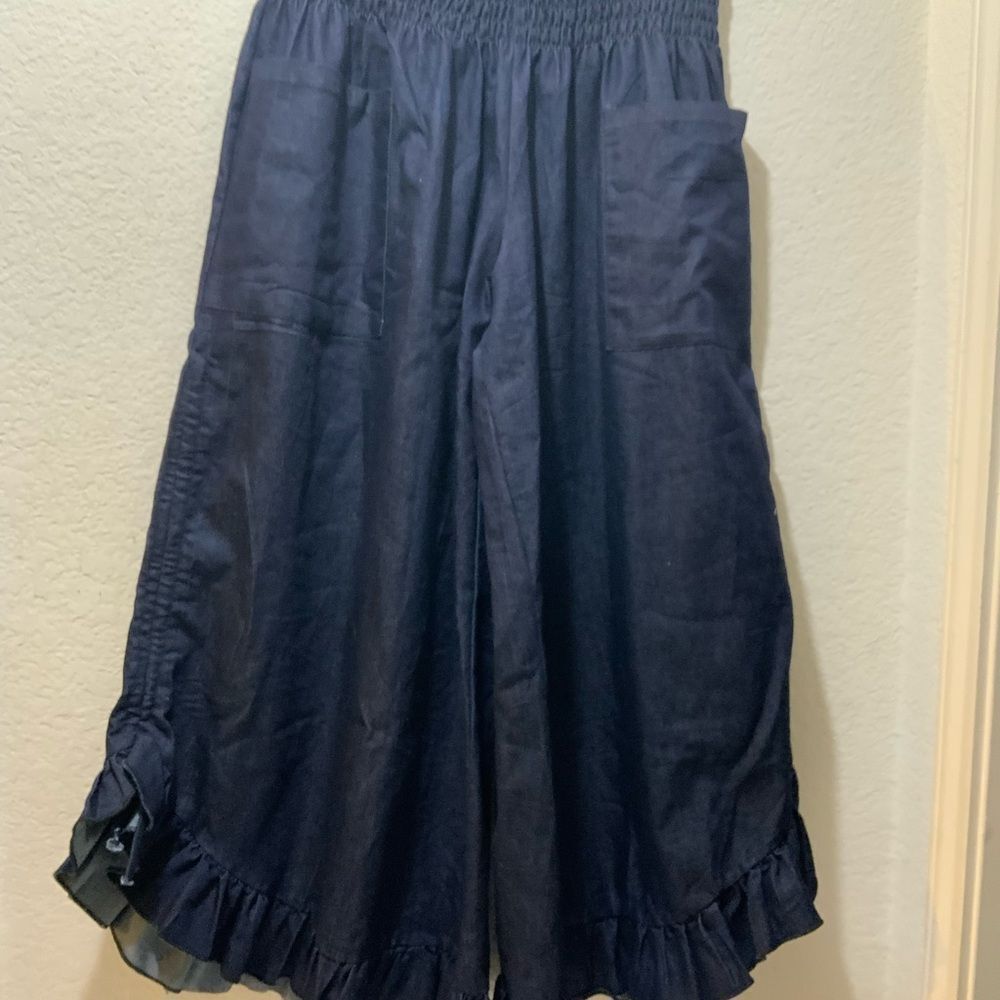 Southern stitch capris Wide Leg Elastic Waist Comfortable Flowing Trousers SM